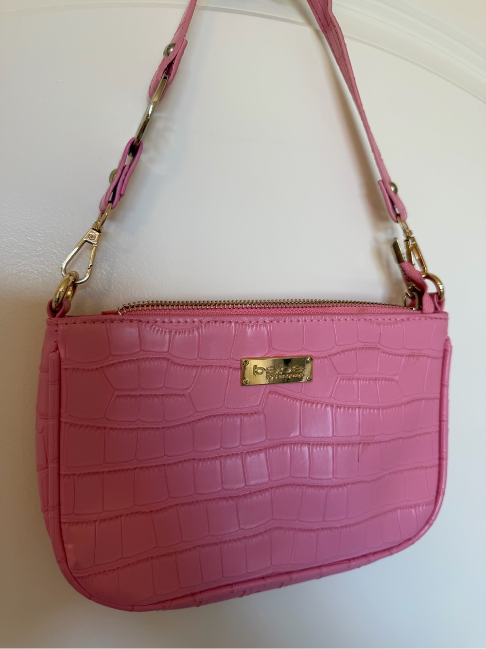 Bebe Y2K Pink Faux-Croc Shoulder Bag